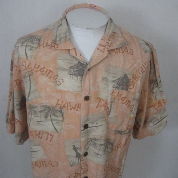 Bahama Bay Men Hawaiian camp shirt p2p 24" L aloha luau tropical silk vtg hula - Picture 4 of 9